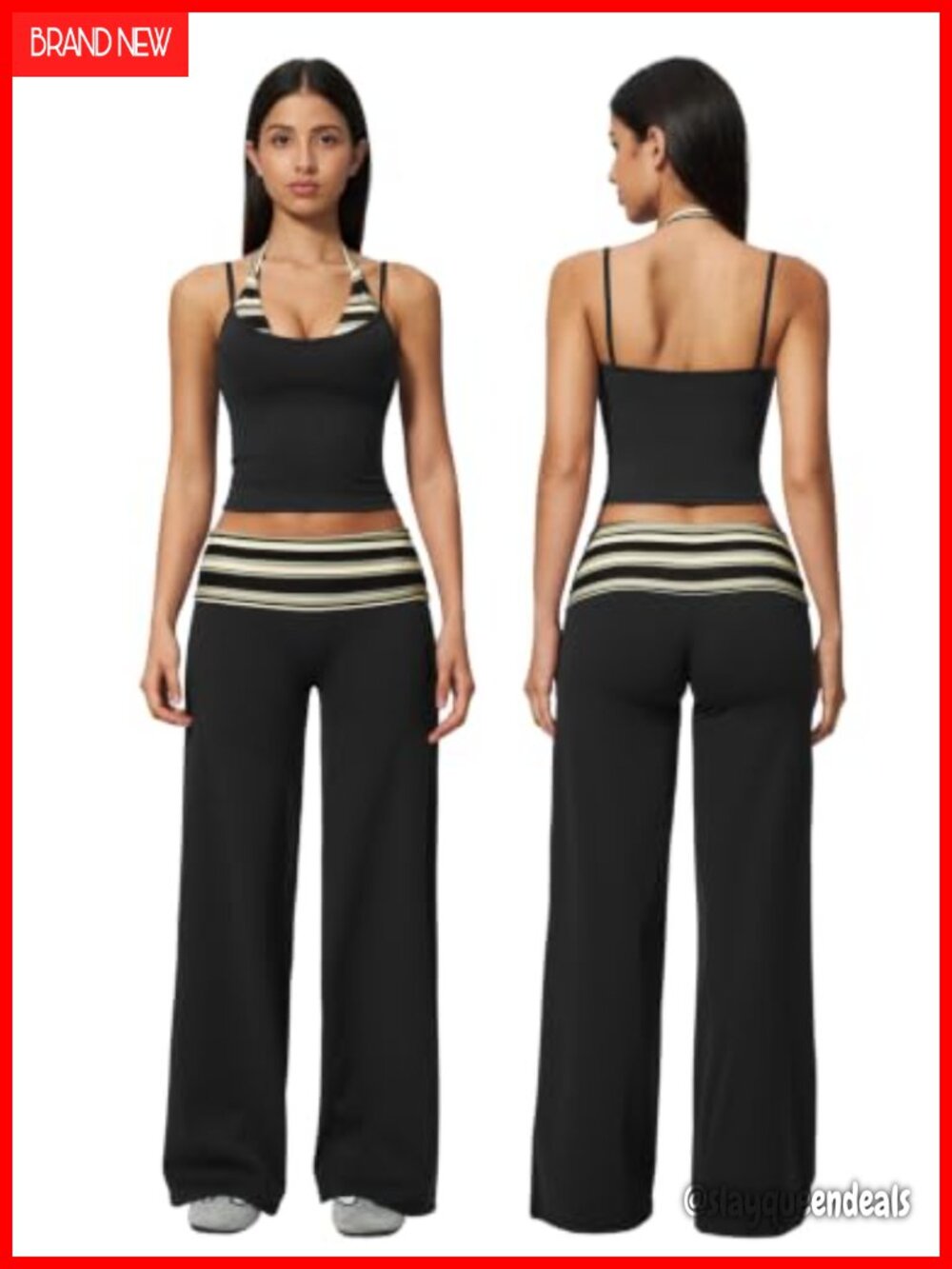 Women's Two Piece Workout Set Striped Tank Top & Wide Leg Yoga Pants